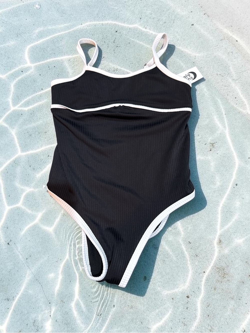 Girls Black One-Piece Swimsuit with White Trim NEW (8)